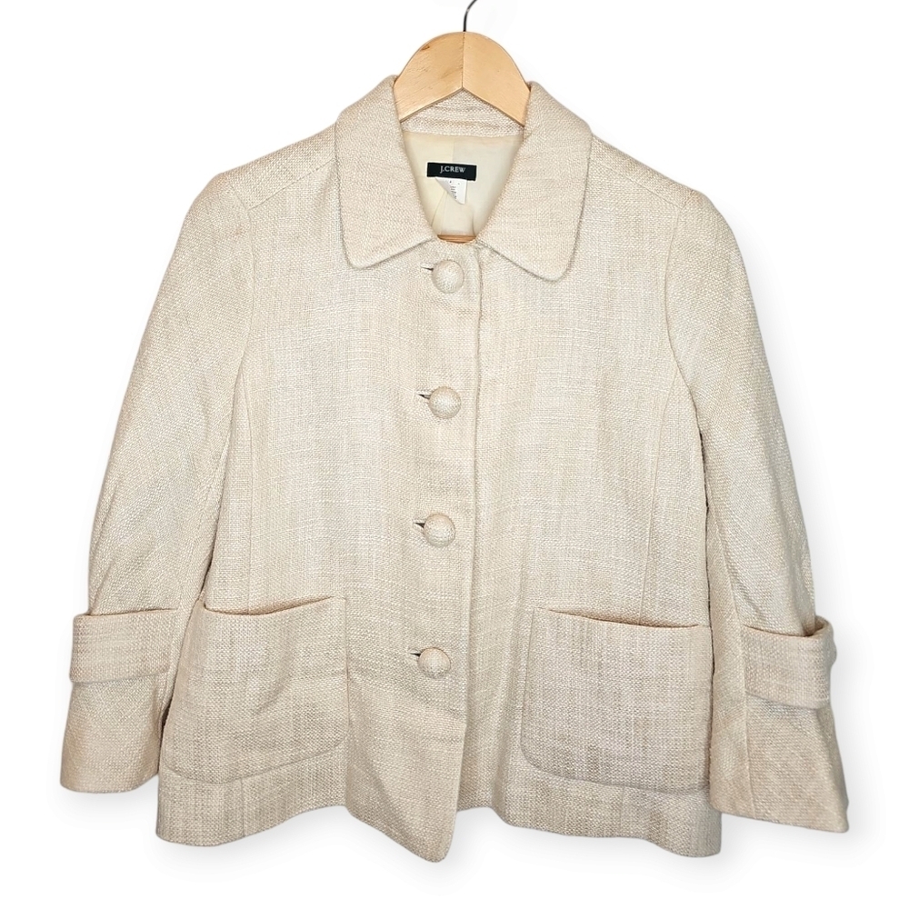 J. Crew Cream Linen Blend Tweed Blazer Jacket - Size 4